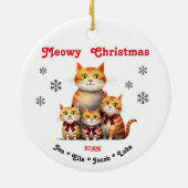 Meowy Kerst Single Ouder Kat Familie Keramisch Ornament (Achterkant)