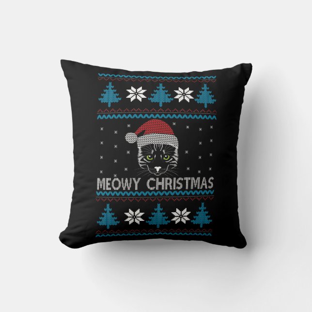 Meowy kerst Ugly Sweater Kussen (Voorkant)