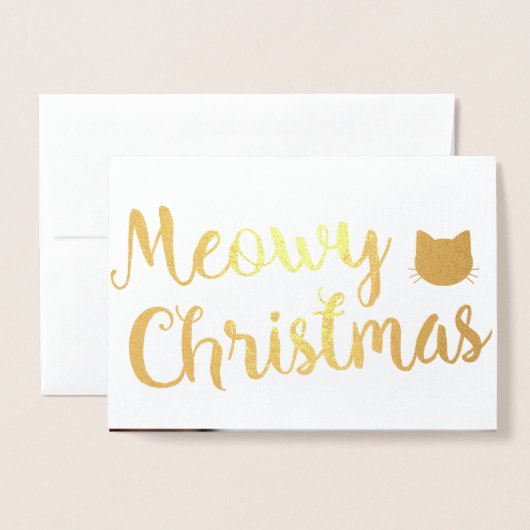 Meowy Kerst Vakantie Kat Pun Design Folie Kaarten (Voorkant met envelop)