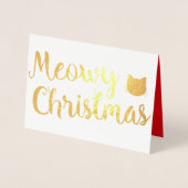 Meowy Kerst Vakantie Kat Pun Design Folie Kaarten (Voorkant)