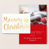 Meowy Kerst Vakantie Kat Pun Design Folie Kaarten (Display)
