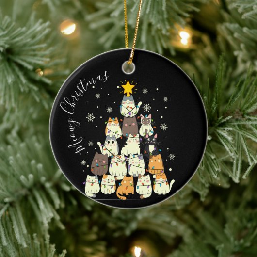 Meowy Kerst Vrolijke Kat Boom Keramisch Ornament (Boom)