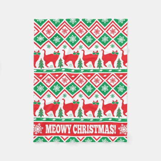 Meowy kerstbanket! Ooglijk XMAS-ontwerp! Fleece Deken (Voorkant)