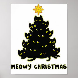 Meowy kerstboom Black Cat Sweatshirt Poster