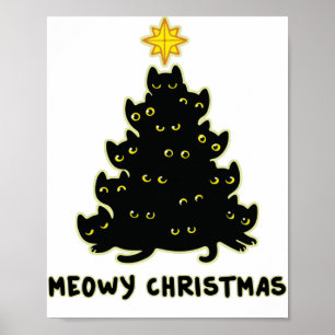 Meowy kerstboom Black Cat Sweatshirt Poster