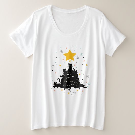 Meowy kerstboom, grappige kat kerstboom grote maat t-shirt (Design voorkant)