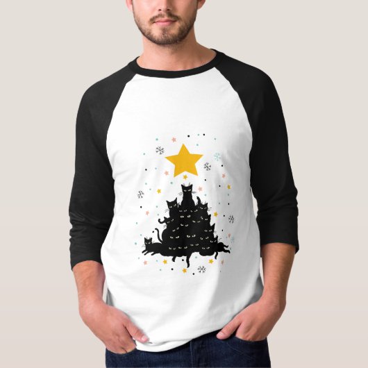 Meowy kerstboom, grappige kat kerstboom t-shirt (Voorkant)