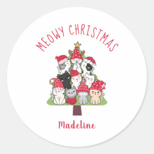 Meowy Kerstboom Katten Ronde Sticker