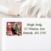 Meowy Kerstboom & Zwarte Kat Retouradres Etiket (Insitu)