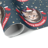 Meowy kerstcadeau, aangepast gezelschapsdier Foto Cadeaupapier (Rol Hoek)