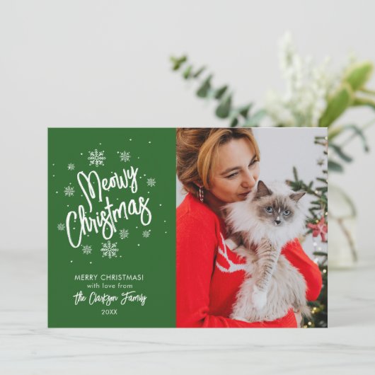Meowy kerstcadeaukaartje Snowflake Pet Holiday Kaart (Staand voorkant)