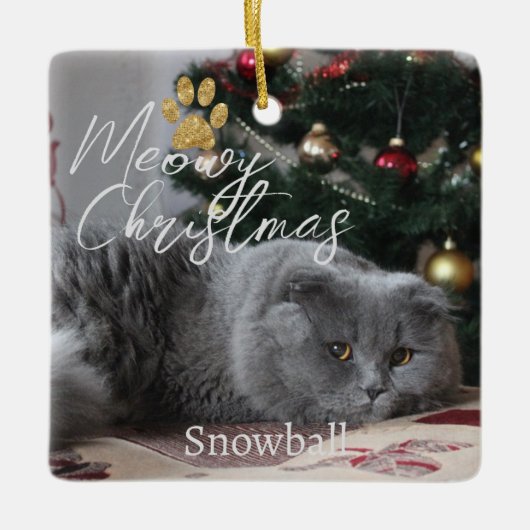 Meowy kerstcadeautje Foto's & paw Keramisch Ornament (Voorkant)
