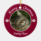 Meowy Kerstcute Cat Foto: Jaar Paws Keramisch Ornament (Voorkant)