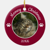 Meowy Kerstcute Cat Foto: Jaar Paws Keramisch Ornament (Achterkant)
