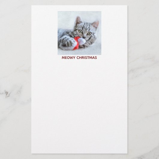 Meowy Kerstcute Gray Tabby Cat Briefpapier (Voorkant)