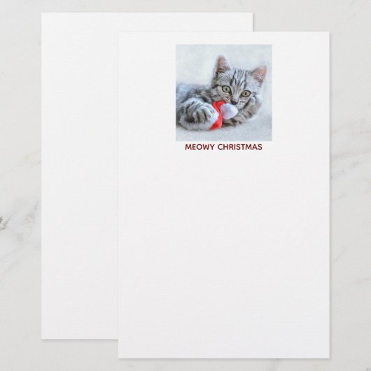 Meowy Kerstcute Gray Tabby Cat Briefpapier (Voorkant / Achterkant)