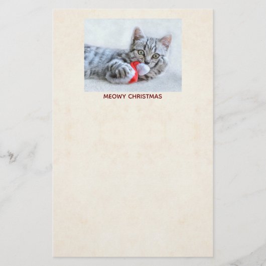 Meowy Kerstcute Gray Tabby Cat Briefpapier (Voorkant)