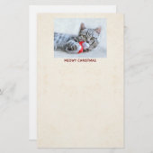 Meowy Kerstcute Gray Tabby Cat Briefpapier (Voorkant / Achterkant)