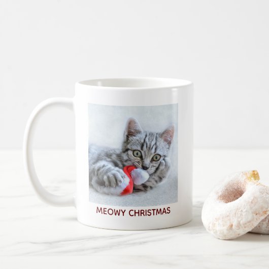 Meowy Kerstcute Gray Tabby Cat Koffiemok (Met donut)