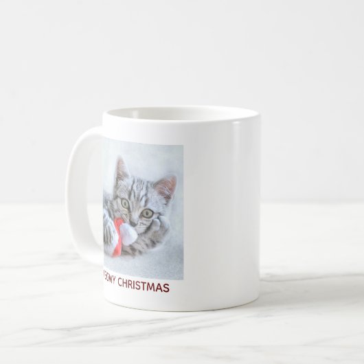 Meowy Kerstcute Gray Tabby Cat Koffiemok (Voorkant links)