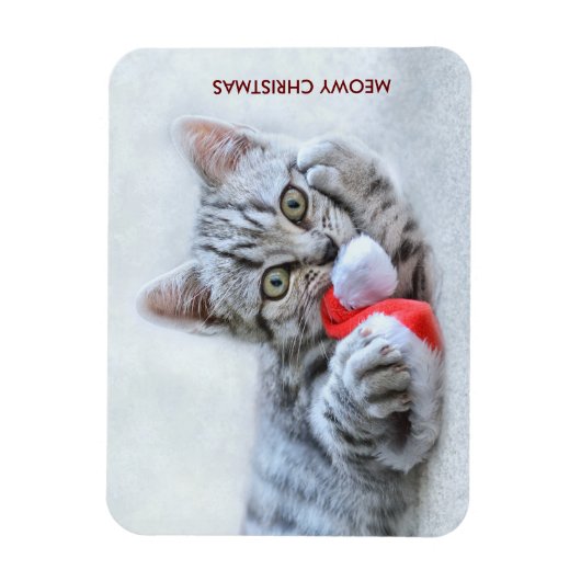 Meowy Kerstcute Gray Tabby Cat Magneet (Verticaal)