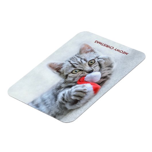 Meowy Kerstcute Gray Tabby Cat Magneet (Linkerzijde)