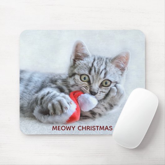 Meowy Kerstcute Gray Tabby Cat Muismat (Met muis)