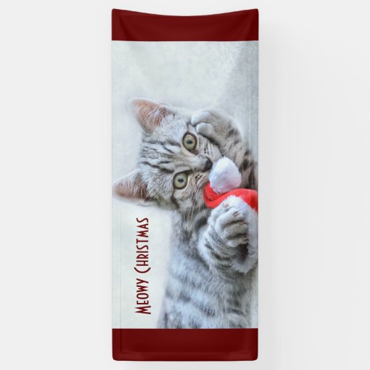 Meowy Kerstcute Gray Tabby Cat Spandoek (Verticaal)