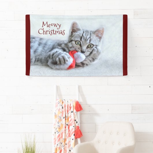 Meowy Kerstcute Gray Tabby Cat Spandoek (Insitu)