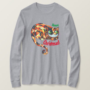 Meowy Kerstcute Grinning Calico Cat Big Eyes T-shirt