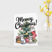 Meowy Kerstcute-katten Kaart (Gele Bloem)