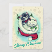 Meowy Kerstcute Kittens Retro Artwork Feestdagenkaart (Voorkant)