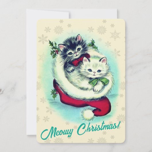 Meowy Kerstcute Kittens Retro Artwork Feestdagenkaart (Voorkant)