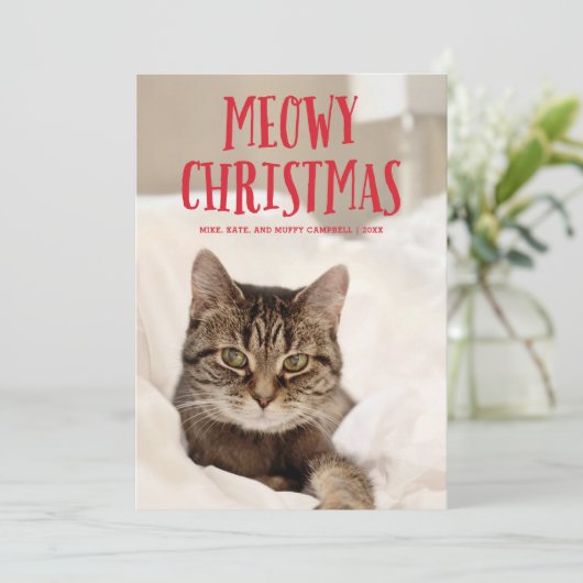 Meowy Kerstcute Kitty Cat | Holiday-foto Feestdagenkaart (Staand voorkant)
