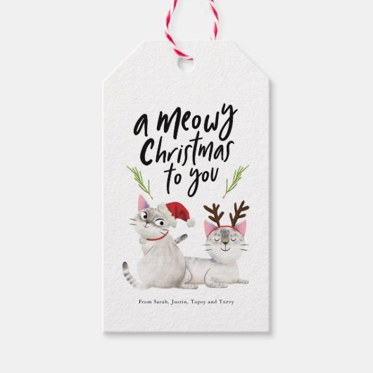Meowy Kerstcute Kitty Cats Cadeaulabel (Voorkant)