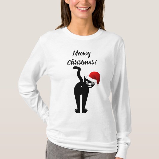 Meowy Kerstfeest Funny Cat Humoureuze T-shirt (Voorkant)