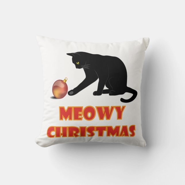 Meowy Kerstfeest Funny Cat Kussen (Voorkant)
