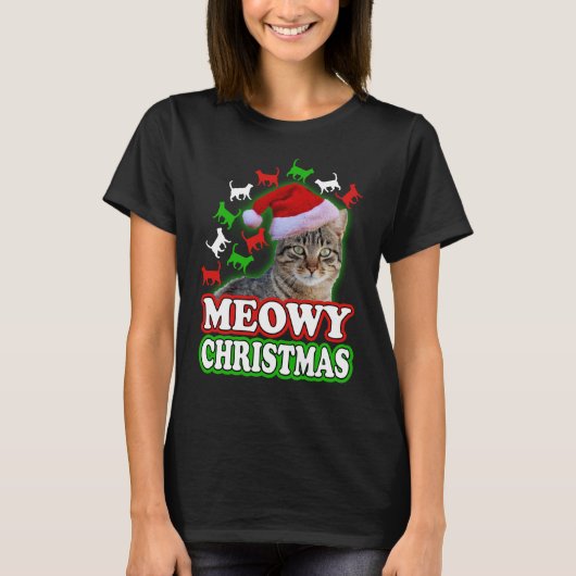 Meowy Kerstfeest Funny Cat Shirt (Voorkant)