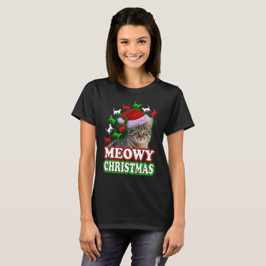 Meowy Kerstfeest Funny Cat Shirt (Voorkant volledig)