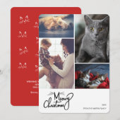 Meowy Kerstfeest Funny Cat Thed Custom 4 Foto Feestdagenkaart (Voorkant / Achterkant)