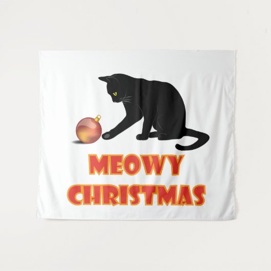 Meowy Kerstfeest Funny Cat Wandkleed (Voorkant (horizontaal))