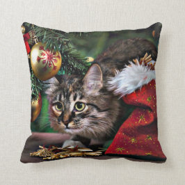 Meowy Kerstfeest Funny Kitty Cat Pillow Kussen