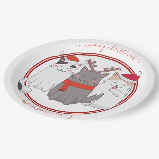 Meowy kerstfeestkasten papieren bordje (Gekanteld)