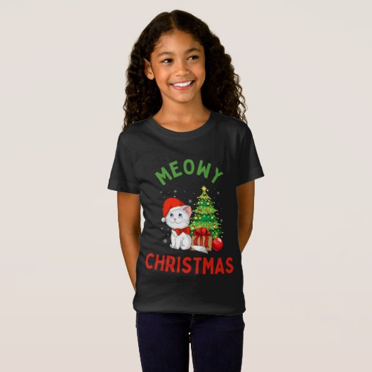 Meowy KerstFine Jersey Cat T-Shirt (Voorkant volledig)