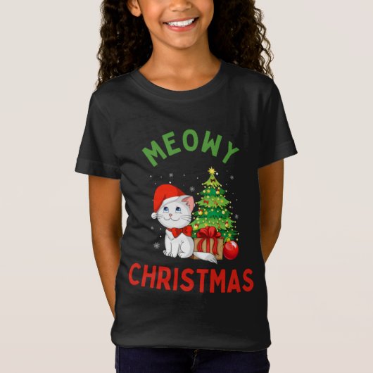 Meowy KerstFine Jersey Cat T-Shirt (Voorkant)