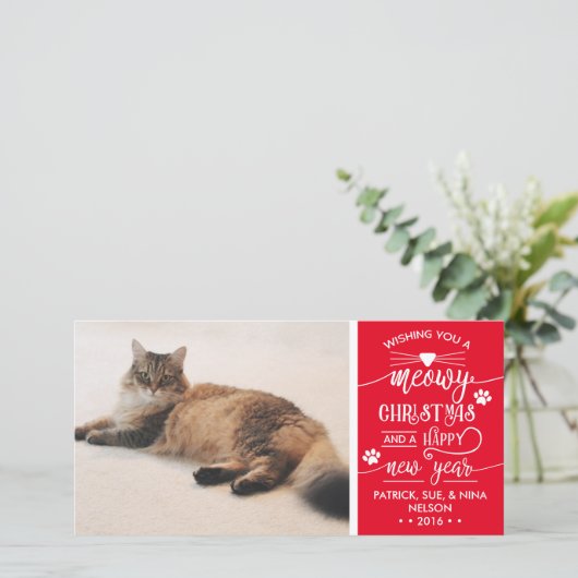 Meowy kerstfotokaart, kat, EDITABLE KLOR Feestdagenkaart (Staand voorkant)