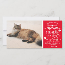 Meowy kerstfotokaart, kat, EDITABLE KLOR Feestdagenkaart