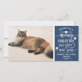 Meowy kerstfotokaart, kat, EDITABLE KLOR Feestdagenkaart