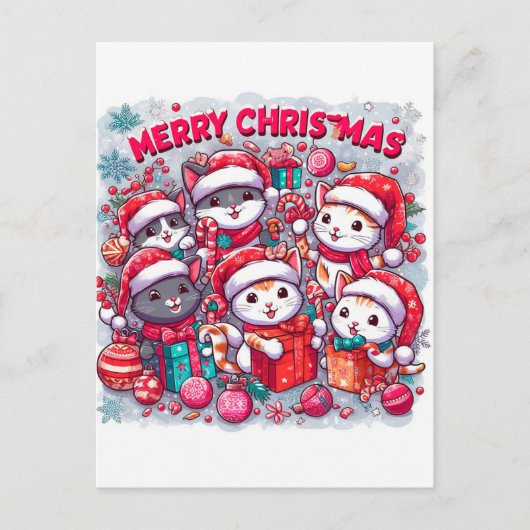 Meowy Kerstgroeten: Feestelijk katachtig Briefkaar Briefkaart (Voorkant)