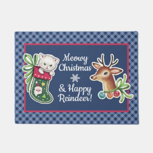 Meowy KerstHappy Reindededeur Mat blauw